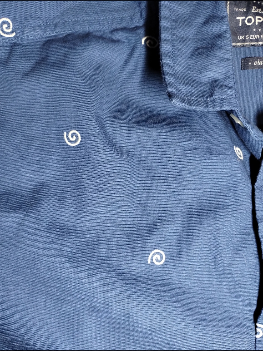 Topman Blue Short-Sleeve Button-Up Shirt with White Swirl Print - Picture 7 of 9